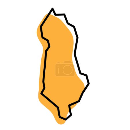 Albania country simplified map. Orange silhouette with thick black sharp contour outline isolated on white background. Simple vector icon