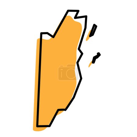 Belize country simplified map. Orange silhouette with thick black sharp contour outline isolated on white background. Simple vector icon