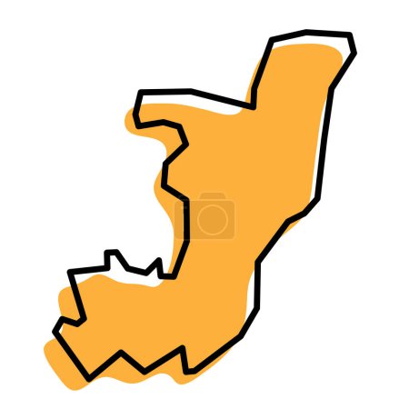 Carte simplifiée de la République du Congo. Silhouette orange avec contour noir épais isolé sur fond blanc. Icône vectorielle simple