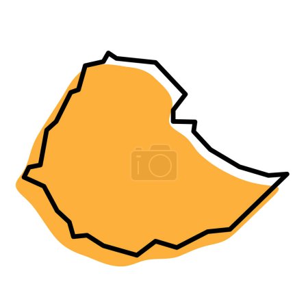 Ethiopia country simplified map. Orange silhouette with thick black sharp contour outline isolated on white background. Simple vector icon
