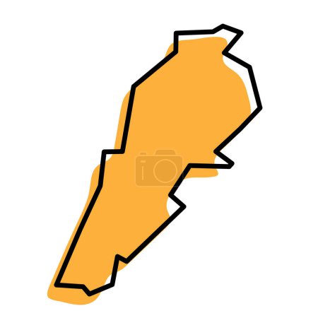 Líbano país mapa simplificado. Silueta naranja con grueso contorno negro afilado aislado sobre fondo blanco. Icono de vector simple