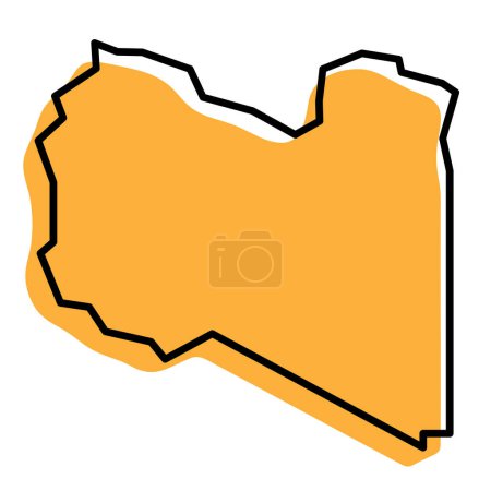 Libya country simplified map. Orange silhouette with thick black sharp contour outline isolated on white background. Simple vector icon