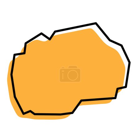 Nordmazedonien vereinfachte Landkarte. Orangefarbene Silhouette mit dicken schwarzen, scharfen Umrissen, isoliert auf weißem Hintergrund. Einfaches Vektorsymbol