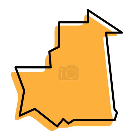 Mauritania country simplified map. Orange silhouette with thick black sharp contour outline isolated on white background. Simple vector icon
