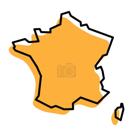 France country simplified map. Orange silhouette with thick black sharp contour outline isolated on white background. Simple vector icon