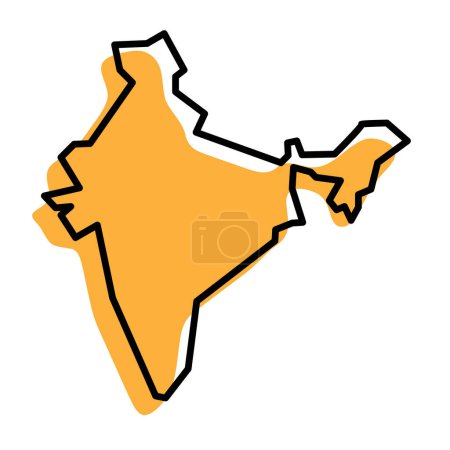 India country simplified map. Orange silhouette with thick black sharp contour outline isolated on white background. Simple vector icon