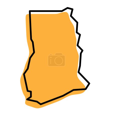 Carte simplifiée du Ghana. Silhouette orange avec contour noir épais isolé sur fond blanc. Icône vectorielle simple