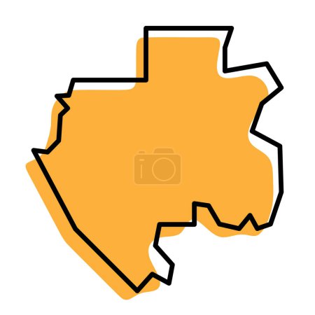 Gabon country simplified map. Orange silhouette with thick black sharp contour outline isolated on white background. Simple vector icon