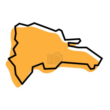 Dominikanische Republik vereinfachte Landkarte. Orangefarbene Silhouette mit dicken schwarzen, scharfen Umrissen, isoliert auf weißem Hintergrund. Einfaches Vektorsymbol