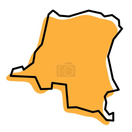 Carte simplifiée de la République démocratique du Congo. Silhouette orange avec contour noir épais isolé sur fond blanc. Icône vectorielle simple