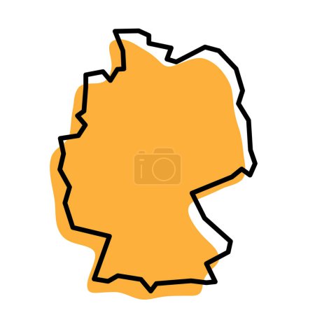 Germany country simplified map. Orange silhouette with thick black sharp contour outline isolated on white background. Simple vector icon