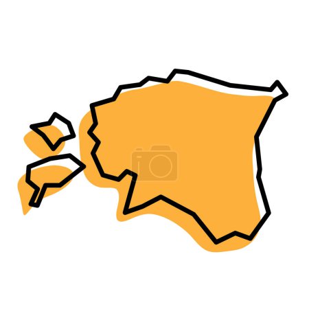 Estonia país mapa simplificado. Silueta naranja con grueso contorno negro afilado aislado sobre fondo blanco. Icono de vector simple