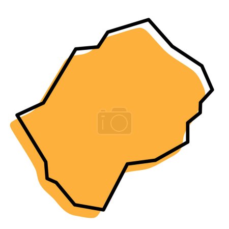 Carte simplifiée du Lesotho. Silhouette orange avec contour noir épais isolé sur fond blanc. Icône vectorielle simple
