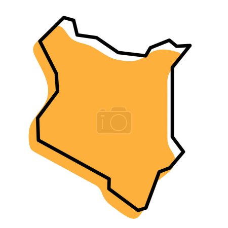 Kenya country simplified map. Orange silhouette with thick black sharp contour outline isolated on white background. Simple vector icon