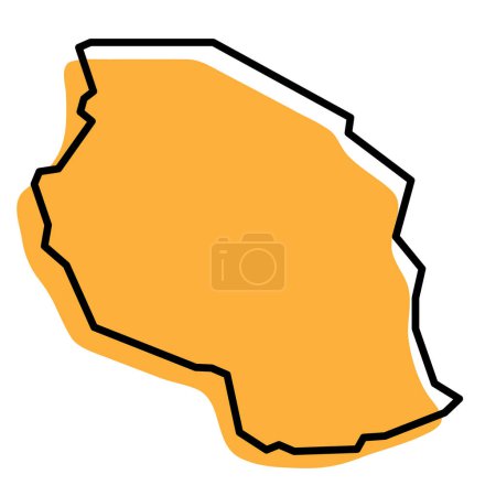 Tanzania country simplified map. Orange silhouette with thick black sharp contour outline isolated on white background. Simple vector icon
