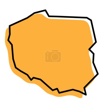 Polen Land vereinfachte Karte. Orangefarbene Silhouette mit dicken schwarzen, scharfen Umrissen, isoliert auf weißem Hintergrund. Einfaches Vektorsymbol