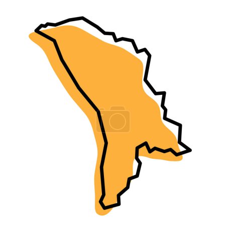Moldavia país mapa simplificado. Silueta naranja con grueso contorno negro afilado aislado sobre fondo blanco. Icono de vector simple