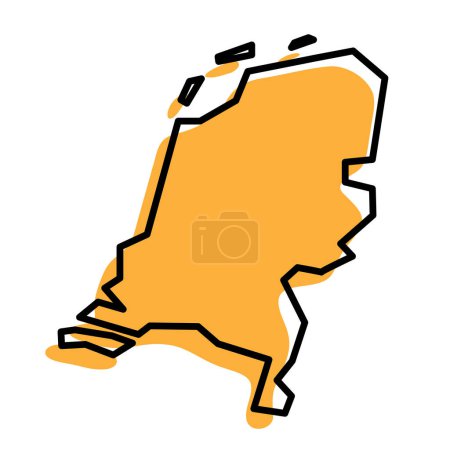 Netherlands country simplified map. Orange silhouette with thick black sharp contour outline isolated on white background. Simple vector icon