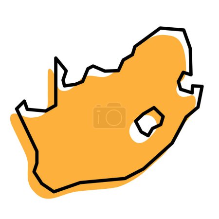 Südafrika vereinfachte Landkarte. Orangefarbene Silhouette mit dicken schwarzen, scharfen Umrissen, isoliert auf weißem Hintergrund. Einfaches Vektorsymbol