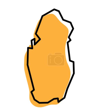 Carte simplifiée du Qatar. Silhouette orange avec contour noir épais isolé sur fond blanc. Icône vectorielle simple