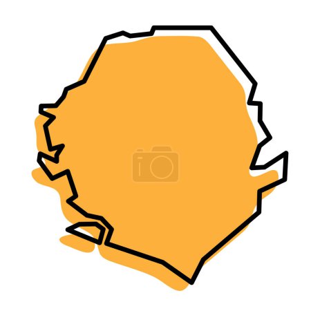Sierra Leone Land vereinfachte Karte. Orangefarbene Silhouette mit dicken schwarzen, scharfen Umrissen, isoliert auf weißem Hintergrund. Einfaches Vektorsymbol