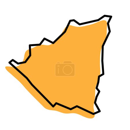 Nicaragua país mapa simplificado. Silueta naranja con grueso contorno negro afilado aislado sobre fondo blanco. Icono de vector simple