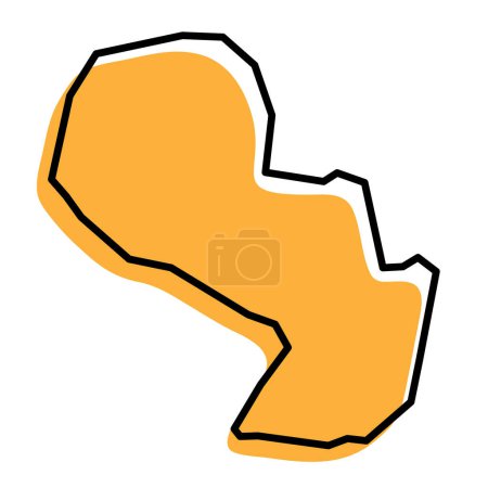 Paraguay country simplified map. Orange silhouette with thick black sharp contour outline isolated on white background. Simple vector icon