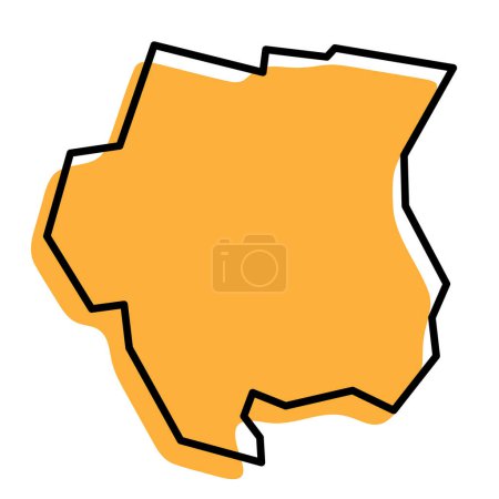 Surinam país mapa simplificado. Silueta naranja con grueso contorno negro afilado aislado sobre fondo blanco. Icono de vector simple