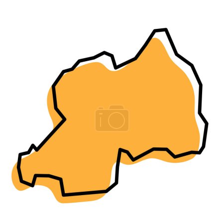 Rwanda país mapa simplificado. Silueta naranja con grueso contorno negro afilado aislado sobre fondo blanco. Icono de vector simple