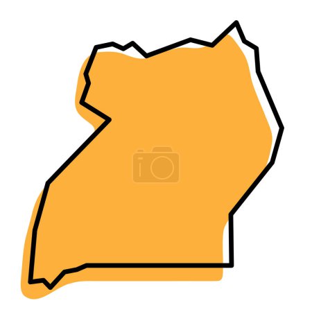 Uganda Land vereinfachte Karte. Orangefarbene Silhouette mit dicken schwarzen, scharfen Umrissen, isoliert auf weißem Hintergrund. Einfaches Vektorsymbol