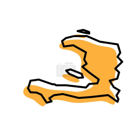 Haiti Land vereinfachte Karte. Orangefarbene Silhouette mit dicken schwarzen, scharfen Umrissen, isoliert auf weißem Hintergrund. Einfaches Vektorsymbol
