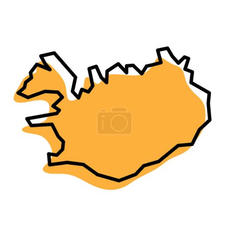 Iceland country simplified map. Orange silhouette with thick black sharp contour outline isolated on white background. Simple vector icon