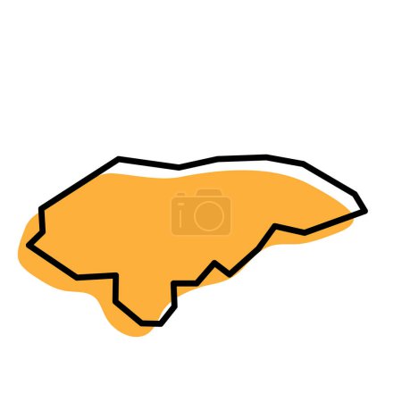 Honduras Land vereinfachte Karte. Orangefarbene Silhouette mit dicken schwarzen, scharfen Umrissen, isoliert auf weißem Hintergrund. Einfaches Vektorsymbol