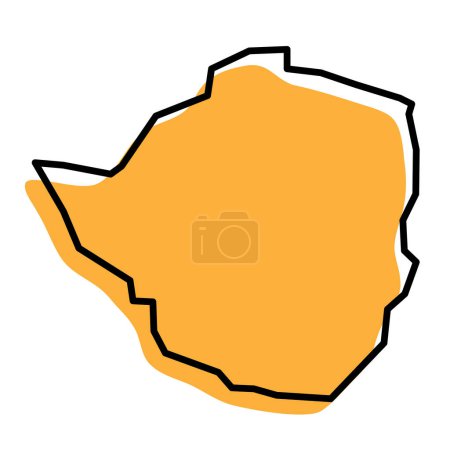 Carte simplifiée du Zimbabwe. Silhouette orange avec contour noir épais isolé sur fond blanc. Icône vectorielle simple