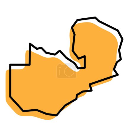 Zambia país mapa simplificado. Silueta naranja con grueso contorno negro afilado aislado sobre fondo blanco. Icono de vector simple
