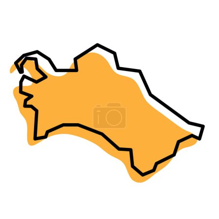Turkmenistan country simplified map. Orange silhouette with thick black sharp contour outline isolated on white background. Simple vector icon