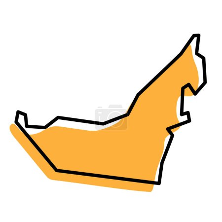 United Arab Emirates country simplified map. Orange silhouette with thick black sharp contour outline isolated on white background. Simple vector icon