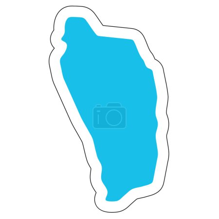 Dominica Land Silhouette. Hoch detaillierte Karte. Solider blauer Vektor-Aufkleber mit weißer Kontur isoliert auf weißem Hintergrund.