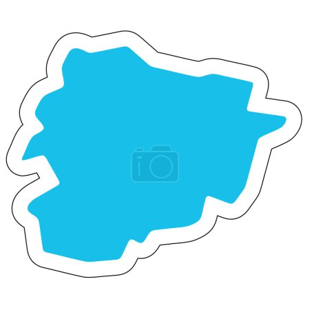 Andorra country silhouette. High detailed map. Solid blue vector sticker with white contour isolated on white background.