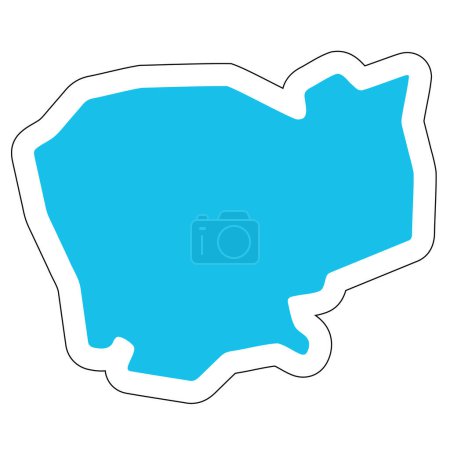 Silueta camboyana. Mapa detallado alto. Pegatina de vector azul sólido con contorno blanco aislado sobre fondo blanco.