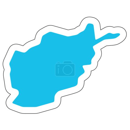 Afghanistan country silhouette. High detailed map. Solid blue vector sticker with white contour isolated on white background.