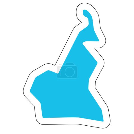 Cameroun pays silhouette. Carte détaillée haute. Autocollant vectoriel bleu uni avec contour blanc isolé sur fond blanc.