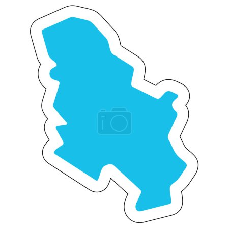 Serbia country silhouette. High detailed map. Solid blue vector sticker with white contour isolated on white background.