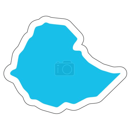 Ethiopia country silhouette. High detailed map. Solid blue vector sticker with white contour isolated on white background.