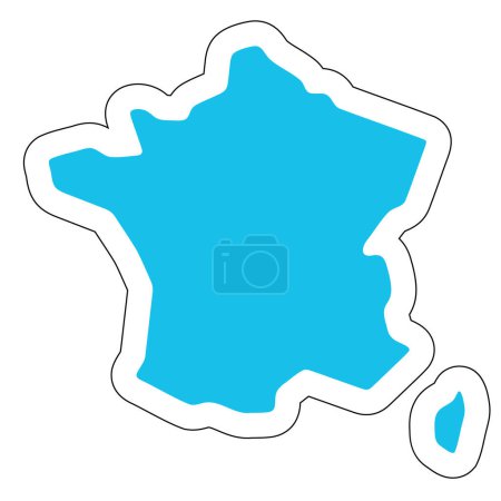 France country silhouette. High detailed map. Solid blue vector sticker with white contour isolated on white background.