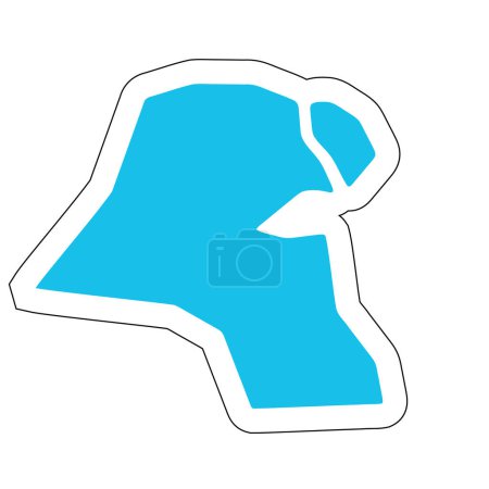 Silhouette du Koweït. Carte détaillée haute. Autocollant vectoriel bleu uni avec contour blanc isolé sur fond blanc.
