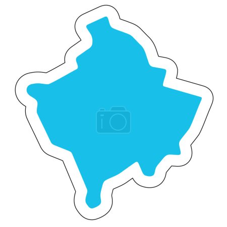 Die Silhouette des Kosovo. Hoch detaillierte Karte. Solider blauer Vektor-Aufkleber mit weißer Kontur isoliert auf weißem Hintergrund.