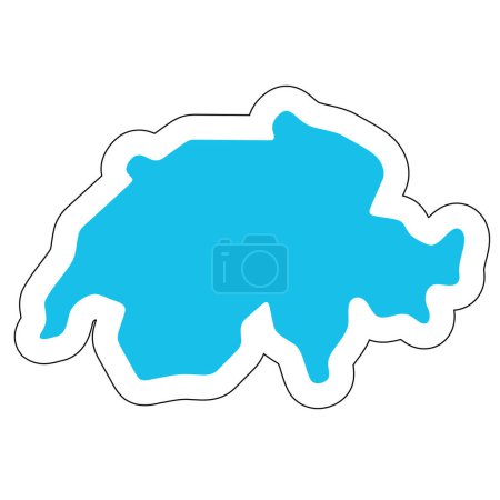 Die Silhouette der Schweiz. Hoch detaillierte Karte. Solider blauer Vektor-Aufkleber mit weißer Kontur isoliert auf weißem Hintergrund.