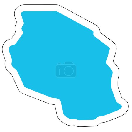 Tanzania country silhouette. High detailed map. Solid blue vector sticker with white contour isolated on white background.