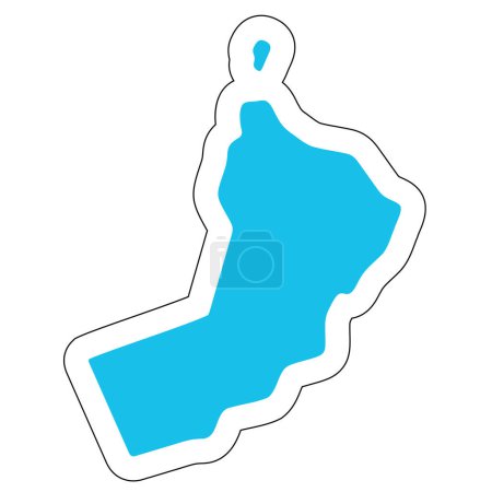 Silhouette de campagne omanaise. Carte détaillée haute. Autocollant vectoriel bleu uni avec contour blanc isolé sur fond blanc.